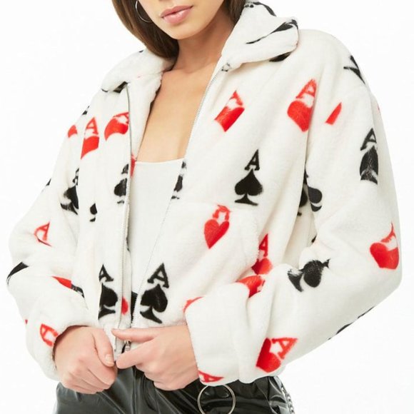 Forever 21 Jackets & Blazers - Forever 21 faux fur ace print teddy jacket